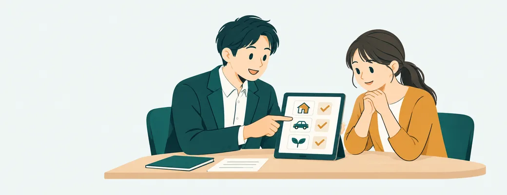タブレットのチェックリストを一緒に確かめる専門家と担当者